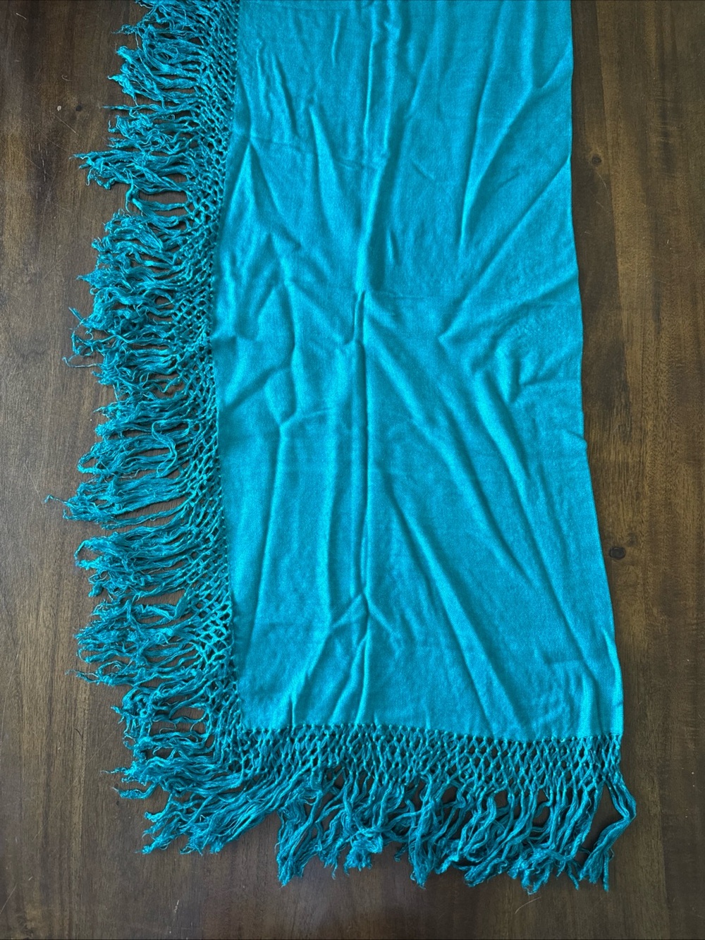 Teal Blue 100% Viscose Braided Fringe End Woven Shawl Scarf Wrap 30x28 inches
